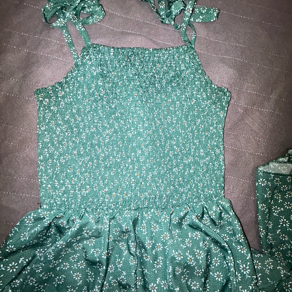 Green Floral Smocked Flare Legged jumpsuit